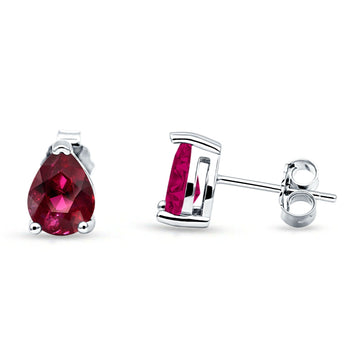 Art Deco Pear Shape Solitaire Push Back Stud Earring Excellent Simulated Ruby CZ 925 Sterling Silver